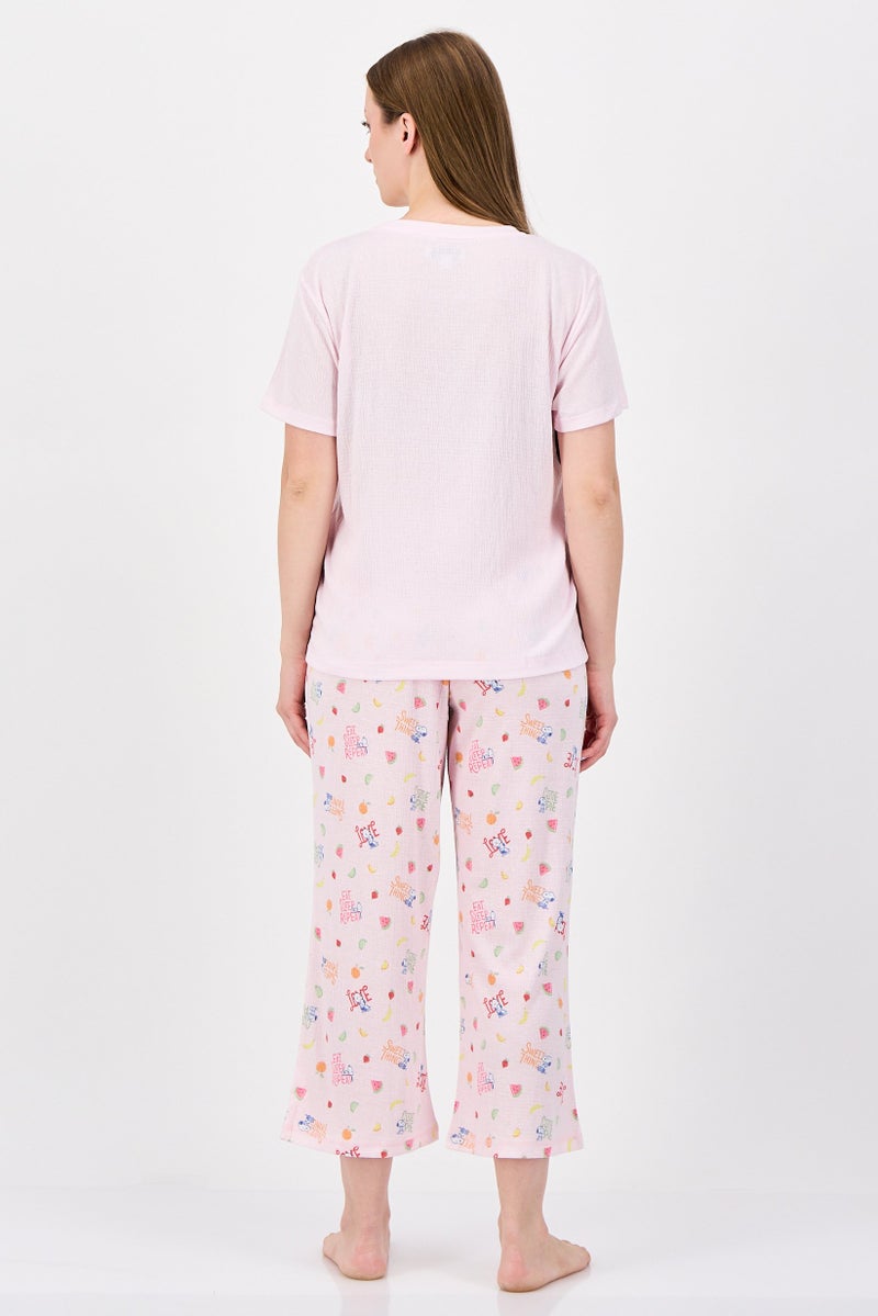 Peanuts Women 2 Pieces Allover Print Top And Pajama Set, Pink - Image 4